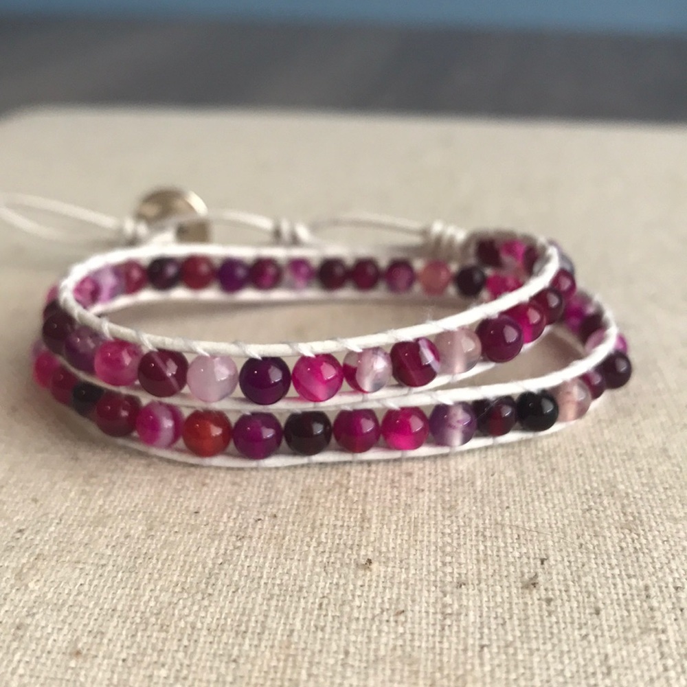 Two wrap bracelet (magenta striped agate)